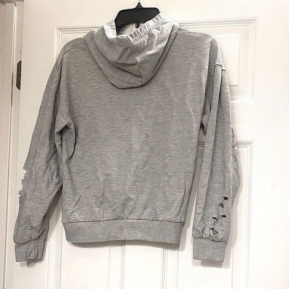 Full Circle Trends Distressed Ripped Slashed Hoodie Grey Shirt size S small - Picture 2 of 5